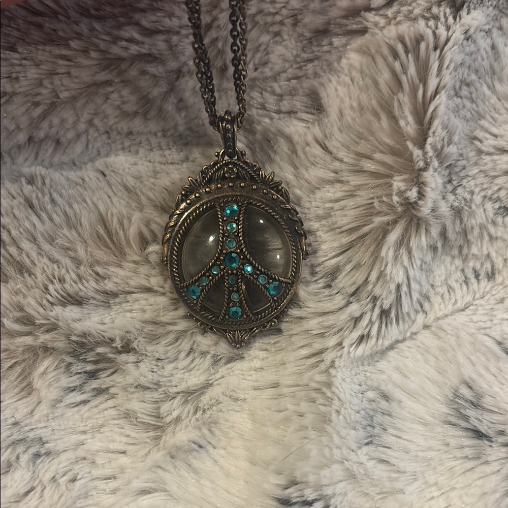 Lucky Brand Black Necklace with Turquoise Peace Pendant